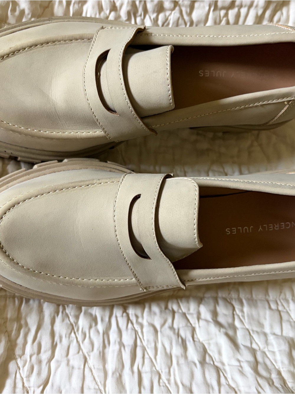 Sincerly Jules Cream Leather Penny Loafers for Men